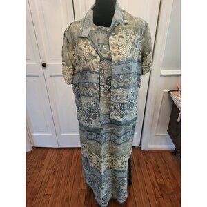 Vintage 90s Seafoam/Aqua Print 2 Piece Dress  Set 14P Coastal Grandma Artsy
